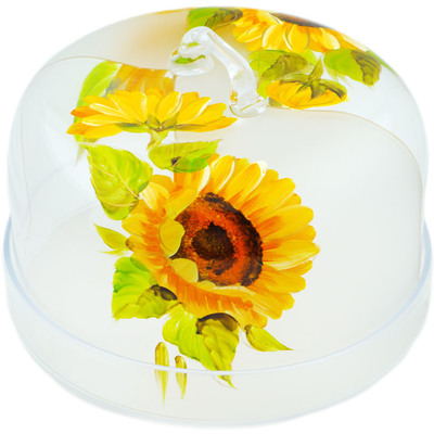 Glass Cake Stand with Cover 9&quot; Frosty Sunflower