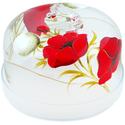 Glass Cake Stand with Cover 9&quot; Poppies