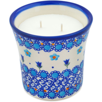 Polish Pottery Candle 4&quot; Blue Tulip Fever