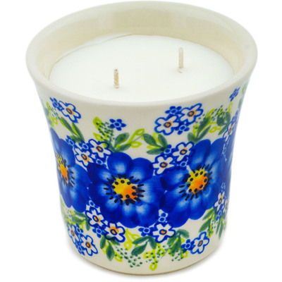 Polish Pottery Candle 4&quot; Bluebell Mosaic