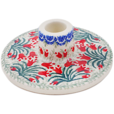 Polish Pottery Candle Holder 0&quot; Crimson Bells