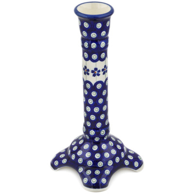 Polish Pottery Candle Holder 10&quot; Flowering Peacock