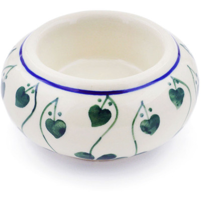 Polish Pottery Candle Holder 3&quot; Bleeding Heart Peacock