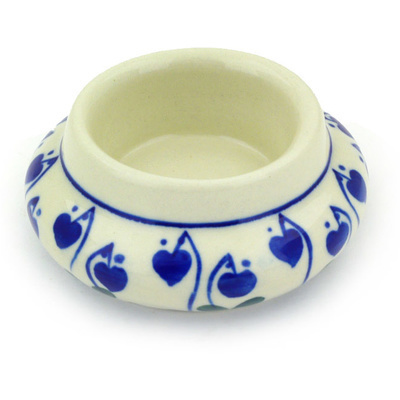 Polish Pottery Candle Holder 3&quot; Bleeding Heart Peacock