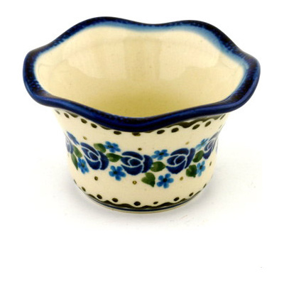 Polish Pottery Candle Holder 3&quot; Blue Bud Sea