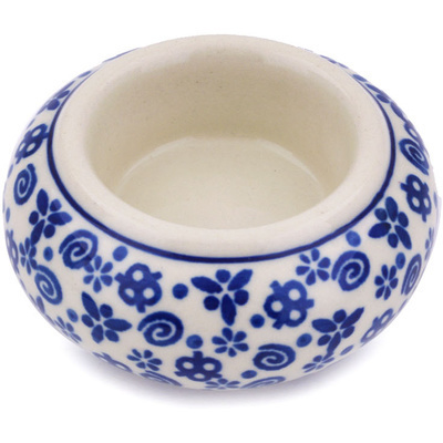 Polish Pottery Candle Holder 3&quot; Blue Confetti