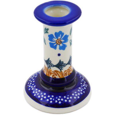 Polish Pottery Candle Holder 3&quot; Blue Cornflower