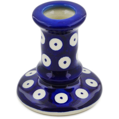 Polish Pottery Candle Holder 3&quot; Blue Eyed Peacock