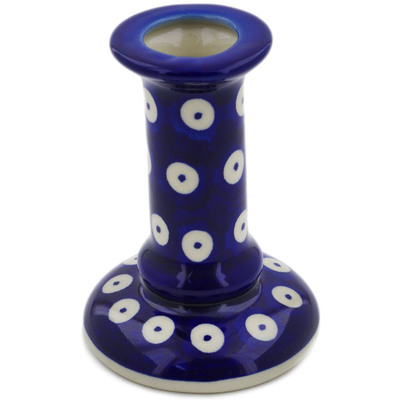 Polish Pottery Candle Holder 3&quot; Blue Eyed Peacock