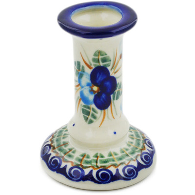 Polish Pottery Candle Holder 3&quot; Blue Pansy