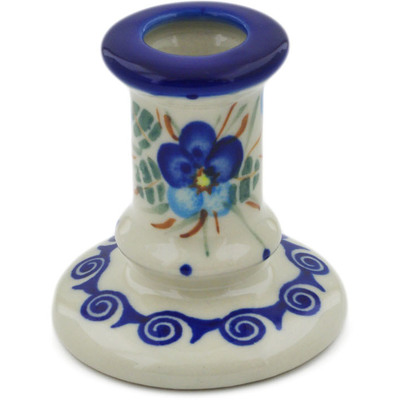 Polish Pottery Candle Holder 3&quot; Blue Pansy