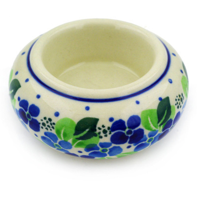 Polish Pottery Candle Holder 3&quot; Blue Phlox
