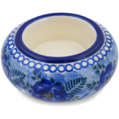 Polish Pottery Candle Holder 3&quot; Blue Poppy Circle UNIKAT