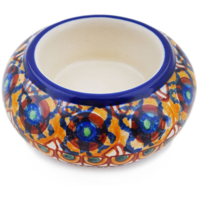Polish Pottery Candle Holder 3&quot; Brown Mardi Gras UNIKAT