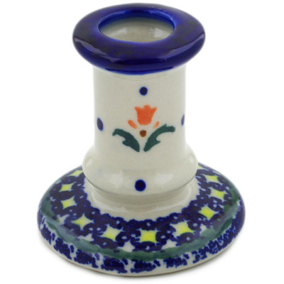 Polish Pottery Candle Holder 3&quot; Cocentric Tulips