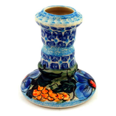 Polish Pottery Candle Holder 3&quot; Corn In The Blue UNIKAT