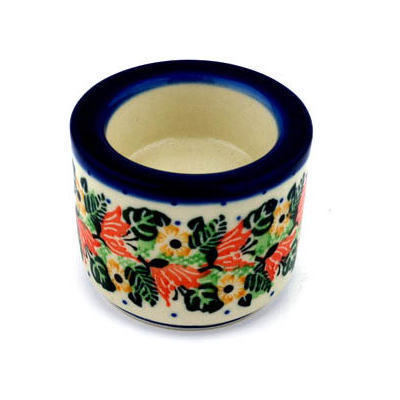 Polish Pottery Candle Holder 3&quot; Dotted Floral Wreath UNIKAT