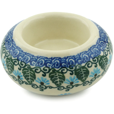 Polish Pottery Candle Holder 3&quot; Forget Me Not UNIKAT