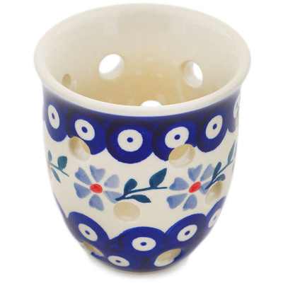 Polish Pottery Candle Holder 3&quot; Peacock Forget-me-not