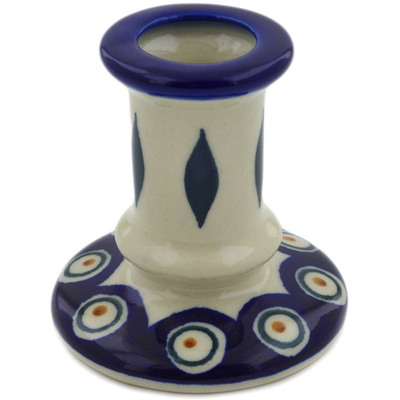 Polish Pottery Candle Holder 3&quot; Peacock