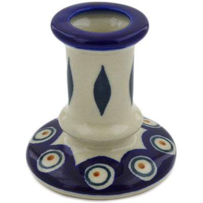 Polish Pottery Candle Holder 3" Peacock
