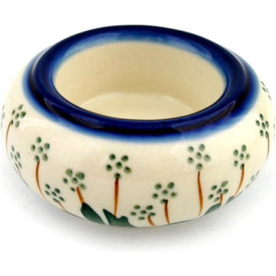 Polish Pottery Candle Holder 3&quot; Pushing Daisy Peacock