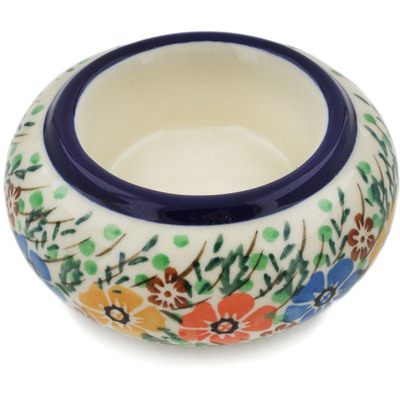 Polish Pottery Candle Holder 3&quot; Spring Blooms UNIKAT