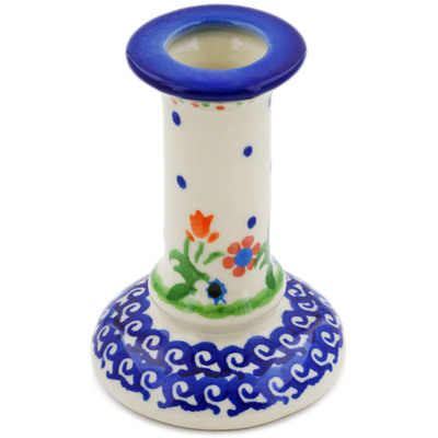 Polish Pottery Candle Holder 3&quot; Spring Flowers