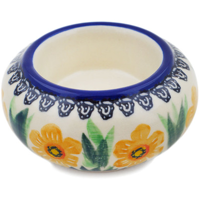 Polish Pottery Candle Holder 3&quot; Yellow Daffodil Field UNIKAT