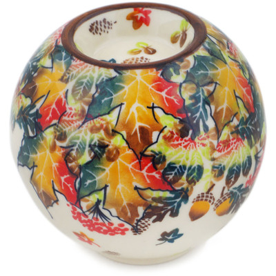 Polish Pottery Candle Holder 4&quot; Autumn Wind UNIKAT
