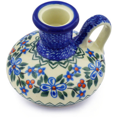 Polish Pottery Candle Holder 4&quot; Azure Blooms