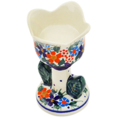 Polish Pottery Candle Holder 4&quot; Backyard Blooms UNIKAT