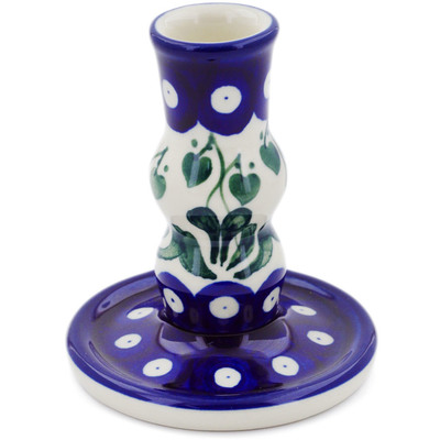 Polish Pottery Candle Holder 4&quot; Bleeding Heart Peacock