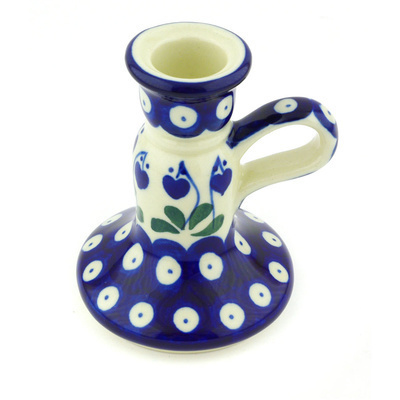 Polish Pottery Candle Holder 4&quot; Bleeding Heart Peacock