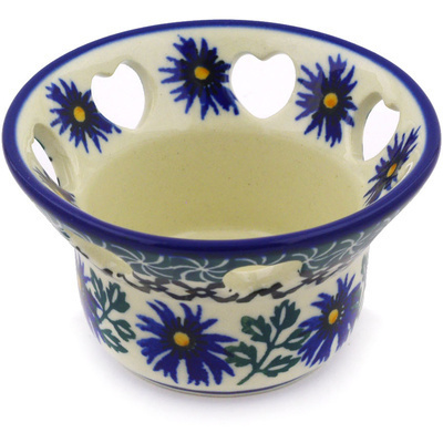 Polish Pottery Candle Holder 4&quot; Blue Chicory