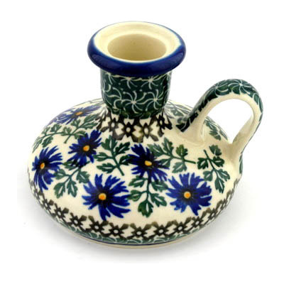 Polish Pottery Candle Holder 4&quot; Blue Chicory