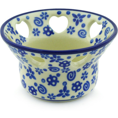 Polish Pottery Candle Holder 4&quot; Blue Confetti