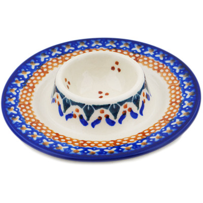 Polish Pottery Candle Holder 4&quot; Blue Cress