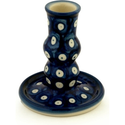Polish Pottery Candle Holder 4&quot; Blue Eyes