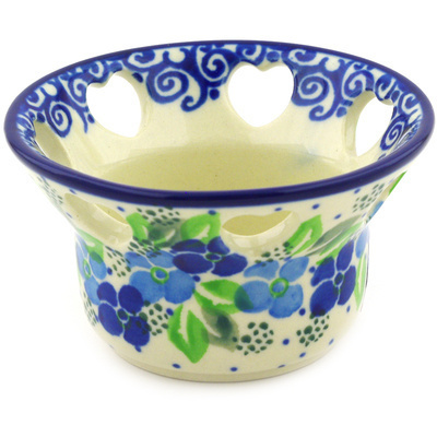 Polish Pottery Candle Holder 4&quot; Blue Phlox
