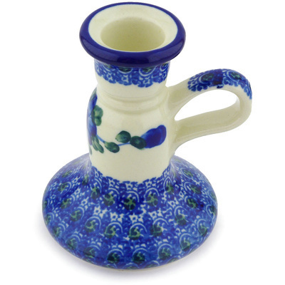 Polish Pottery Candle Holder 4&quot; Blue Poppies