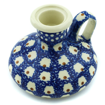 Polish Pottery Candle Holder 4&quot; Brown Eyed Peacock