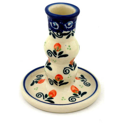Polish Pottery Candle Holder 4&quot; Cherry Jubilee