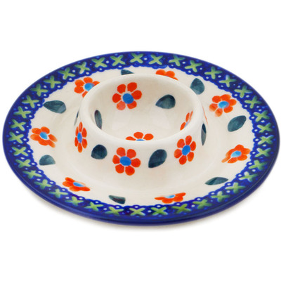 Polish Pottery Candle Holder 4&quot; Daisy Stitches