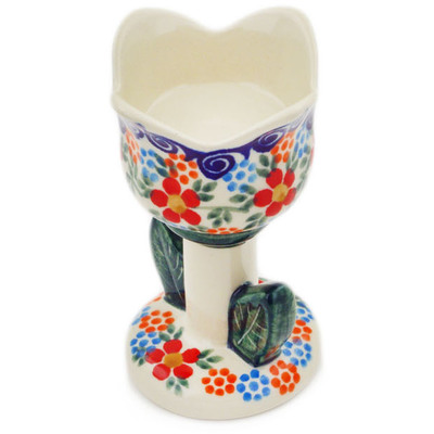 Polish Pottery Candle Holder 4&quot; Floral Frenzy