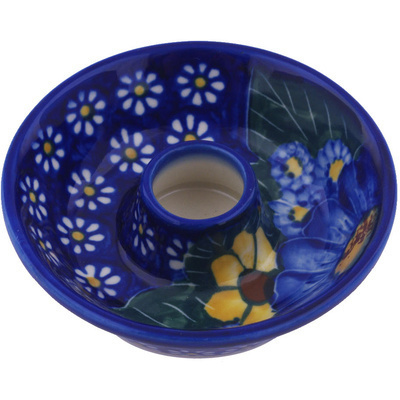 Polish Pottery Candle Holder 4&quot; Floral Fruit Basket UNIKAT