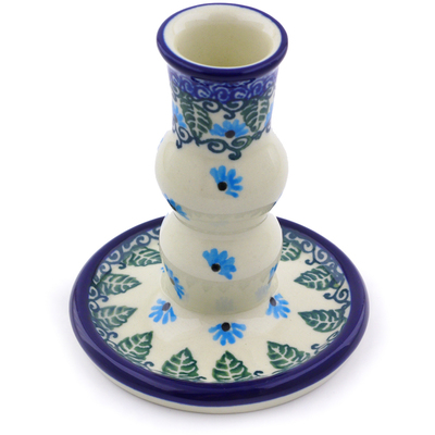 Polish Pottery Candle Holder 4&quot; Forget Me Not UNIKAT