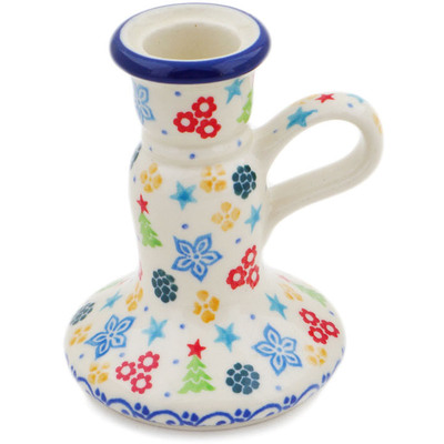 Polish Pottery Candle Holder 4&quot; Joyful Cheer UNIKAT