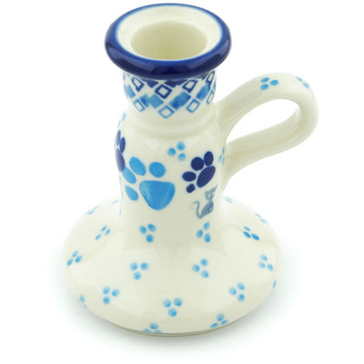 Polish Pottery Candle Holder 4&quot; Kitty Paws