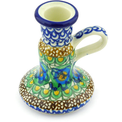 Polish Pottery Candle Holder 4&quot; Mardi Gras UNIKAT